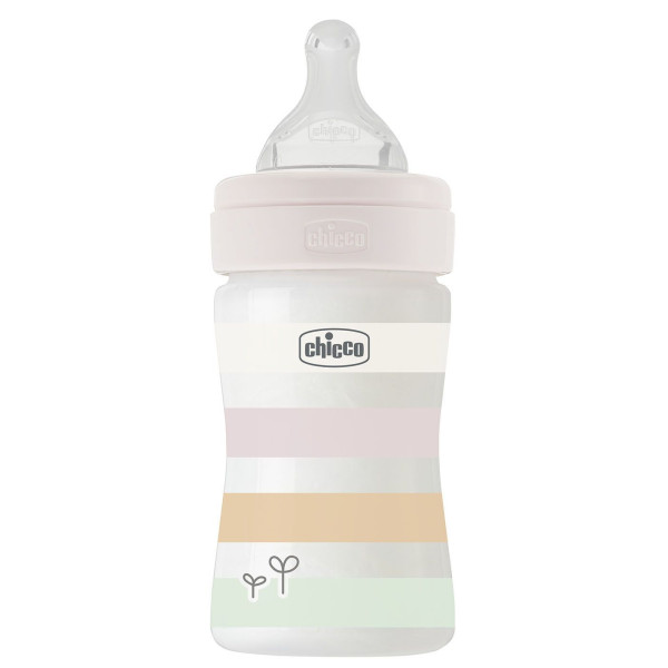 Бутылочка для кормления пластиковая Chicco Well-Being Colors, с силиконовой соской 0м+, 150 мл Розовая (28611.11)