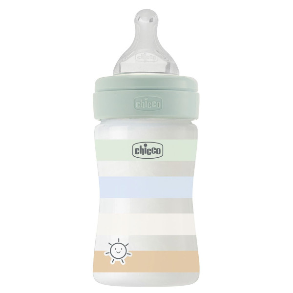 Бутылочка для кормления пластиковая Chicco Well-Being Colors, с силиконовой соской 0м+, 150 мл Мятная (28611.21)