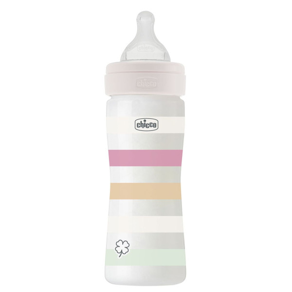 Бутылочка для кормления пластиковая Chicco Well-Being Colors, с силиконовой соской 2м+, 250 мл Розовая (28623.11)