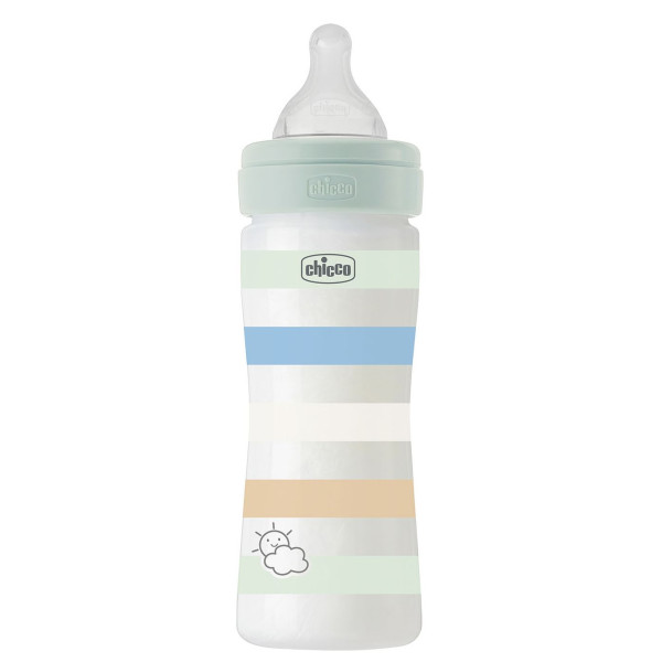 Бутылочка для кормления пластиковая Chicco Well-Being Colors, с силиконовой соской 2м+, 250 мл Мятная (28623.21)
