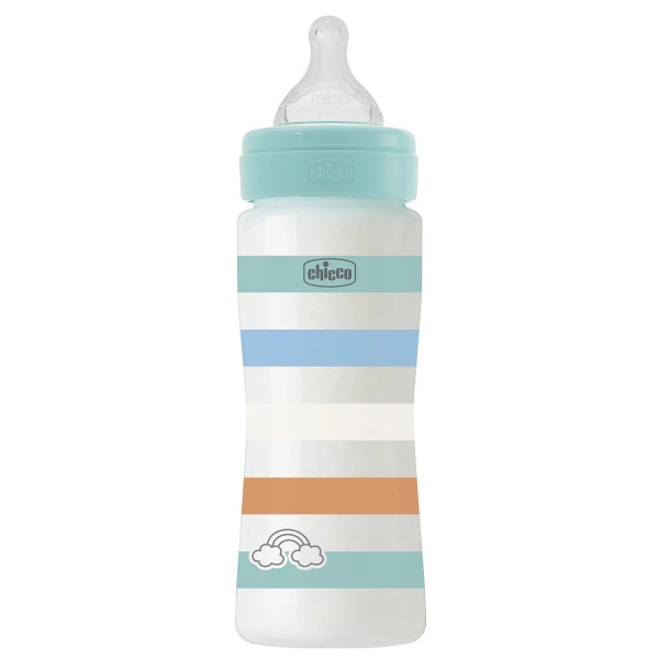 Бутылочка для кормления пластиковая Chicco Well-Being Colors, с силиконовой соской 4м+, 330 мл Мятная (28637.21)