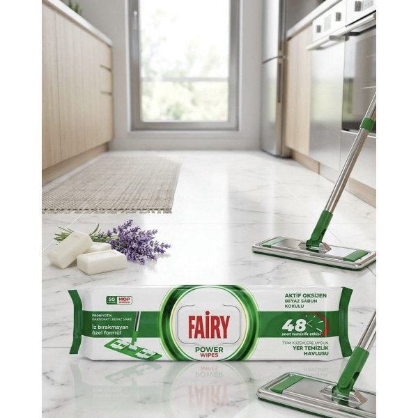Серветки вологі для прибирання підлоги Fairy Power з ароматом білого мила, 50 шт